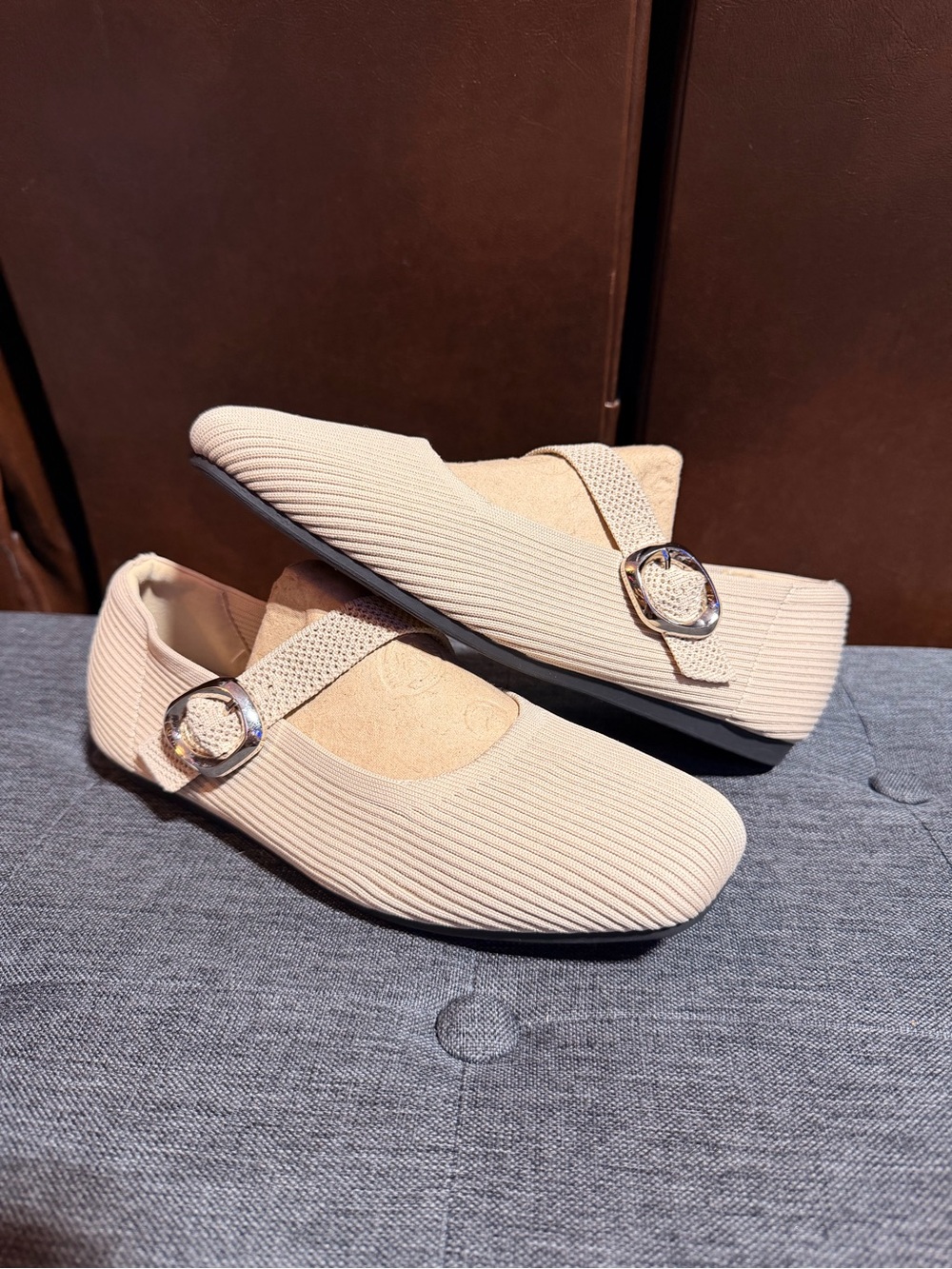 Comfortive Women's Beige Mary Jane Flats with Decorative Buckle - Picture 9 of 9